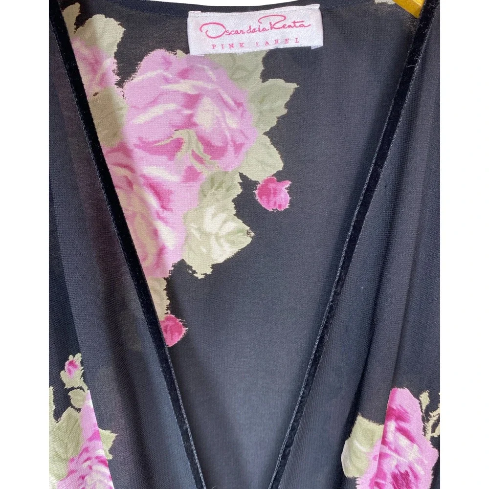 Vintage Oscar de la Renta Pink Label Floral Wrap Robe Rose Chiffon Lace Maxi M